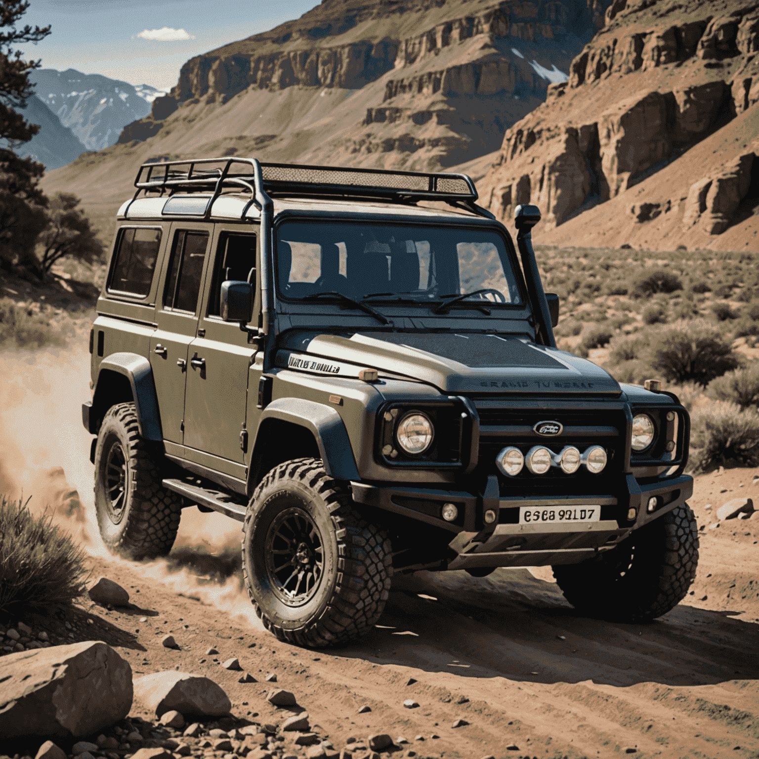 A rugged 4x4 vehicle conquering a challenging off-road terrain, showcasing its capabilities for adventure seekers